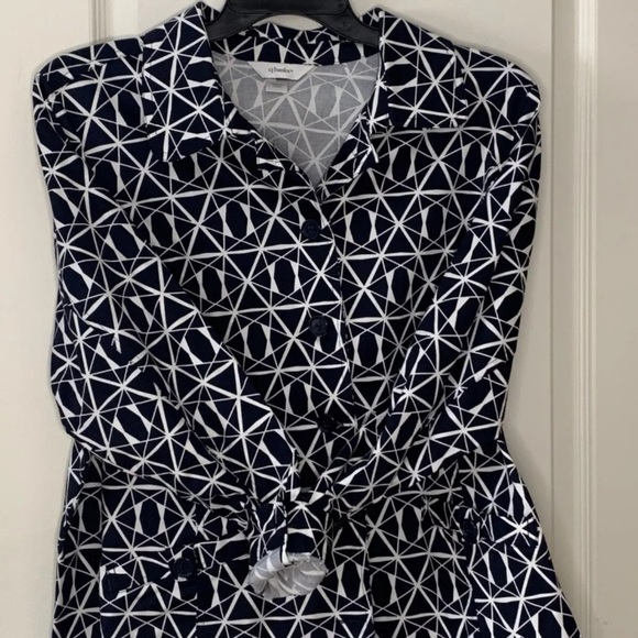 CJ Banks Women’s Jacket Size 1X Button Up Front Pockets Triangle Blue White - Picture 7 of 10